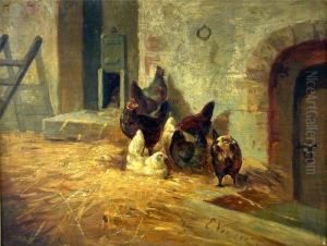 Huhner Vor Dem Stall by Elchanon Verveer
