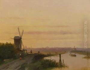 Sunset Over A Dutch Town by Salomon Leonardus Verveer