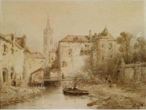 A View Of A Town With A Bell Tower In The Background