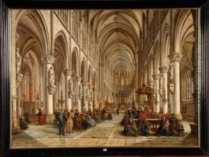 Interieur D""une Eglise Malinoise Animee by Victor Vervloet