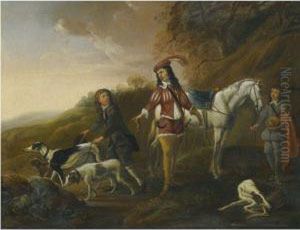 A Gentleman Resting During The Hunt, His Two Page Boys Inattendance