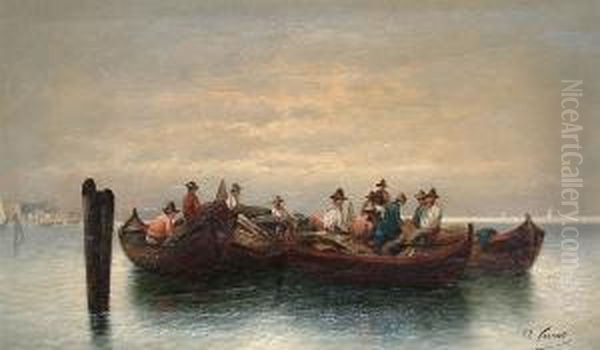 Italian Fisherfolk In Boats - view 1