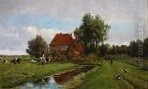 Geiten En Koeien Zonnigpolderlandschap