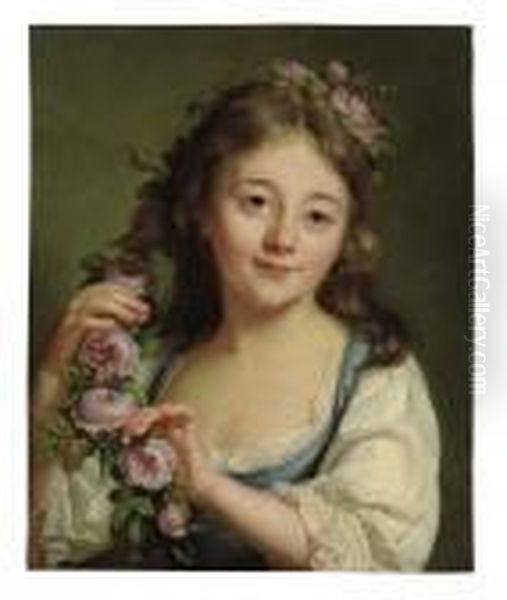 A Young Girl With A Garland Of Roses - view 1