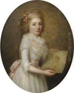Portrait Of A Girl In A White Dress With A Pink Sash Holding A Lifestudy