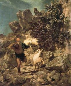 Pan frightening a shepherd 2 by Arnold Bocklin