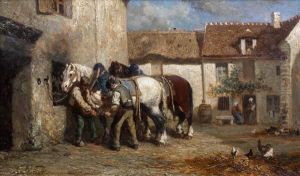 Le Marechal-ferrant Dans Une Cour De Ferme by Jules Jacques Veyrassat