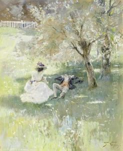 Meeting In The Garden by Frederick Vezin