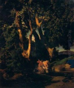Nymphe et centaure à l'orée d'un bois by Arnold Bocklin