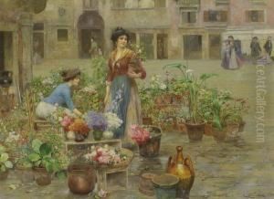 Venezianische Blumenverkauferinnen by Cesare Vianello