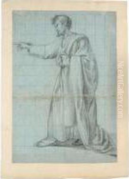 Draped Male Figure, Standing In Profile And Pointing To The Left. - view 1