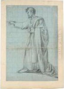 Draped Male Figure, Standing In Profile And Pointing To The Left. by Antonio Maria Viani