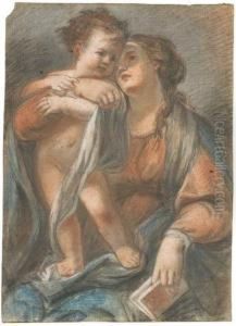 The Madonna Holding The Infant Christ Standing On Her Lap by Giovanni Maria Viani