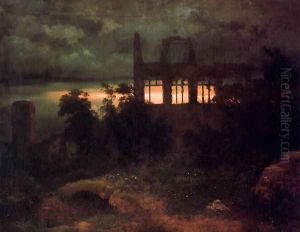 Castle in ruins by Arnold Bocklin