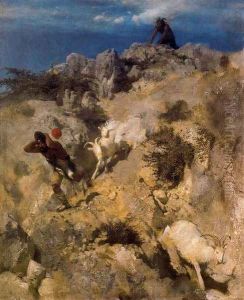 Pan frightening a shepherd by Arnold Bocklin