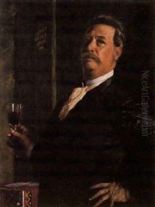 Self portrait with a glass of wine by Arnold Bocklin