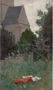 A Country Churchyard by Jehan Georges Vibert