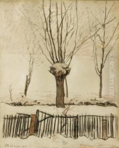 Platanes Dans Un Paysage Enneige by Pierre Eugene Vibert
