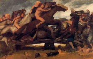 Fighting on a bridge 2 by Arnold Bocklin