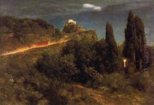 Soldiers amount to a mountain stronghold by Arnold Bocklin