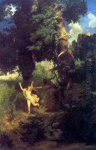 Syrinx fleeing the onslaught of Pan by Arnold Bocklin