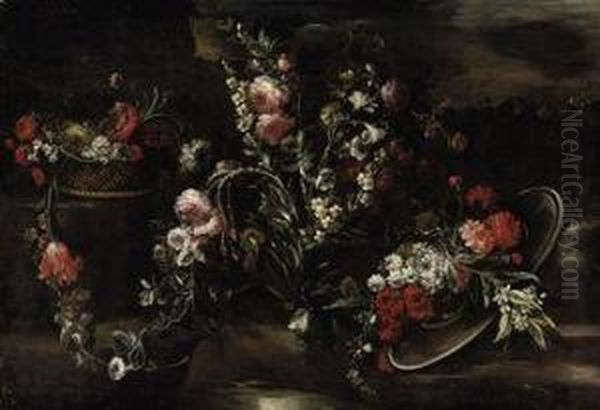 Tulips, Roses, Carnations, Narcissi, And Other Flowers In Alandscape - view 1
