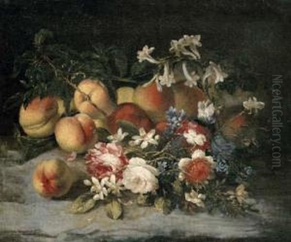 Blossom And Peaches With Other Flowers In A Landscape - view 1