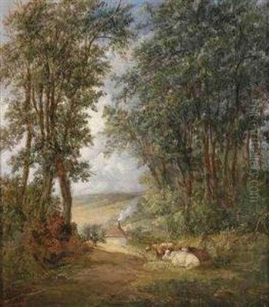 Woodland Landscape With Cows Resting In The Foreground - view 1