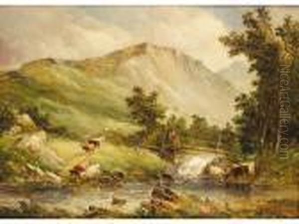 Cattle Watering In A Mountain Landscape - view 1