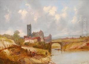 Figuresfishing With A Buildings Beyond
