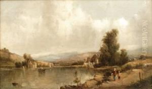 A River View With Figures In The Foreground