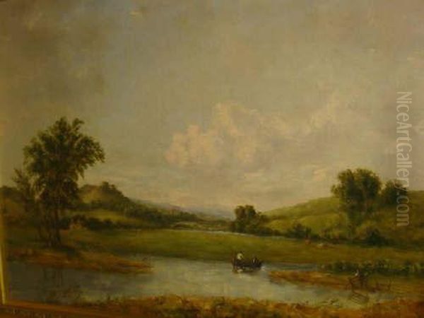 River Scene With Boat And Figures - view 1
