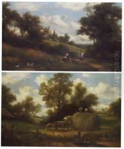 Children Gathering Wildflowers In Landscape by Charles Vickers