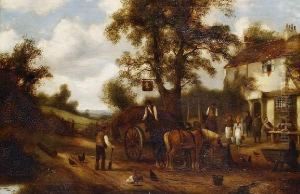 Travellers Stopping At An Inn; Resting The Horses At A Village, A Pair