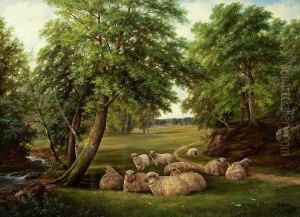 Sheep Resting In A Landscape by Henry Harold Vickers
