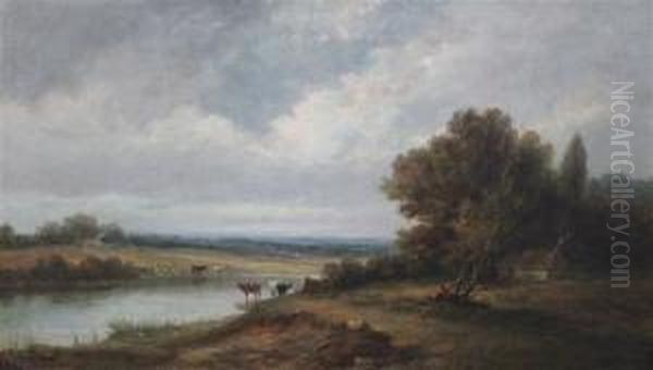 Cattle Watering In A Landscape - view 1