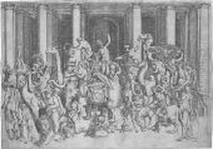 Bacchus And Ariadne On A Triumphal Chariot (bartsch 32) by Enea Vicus Vico