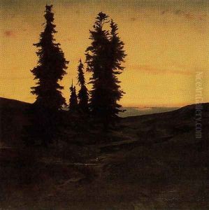 Sapins at the sunset by Arnold Bocklin