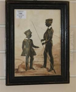 Silhouette Of Two Boys Fly Fishing by Royal Victoria Gallery