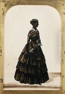 Four Silhouettes Of Ladies, Probably Sisters, Two Profile To The Left, Two Profile To The Right: All Wearing Layered Dresses With White Lace Collars Tied With Wide Ribbons, White Cuffs And Their Hair In Ringlets, One Wears A Bonnet; They Each Hold A Lorgn by Royal Victoria Gallery