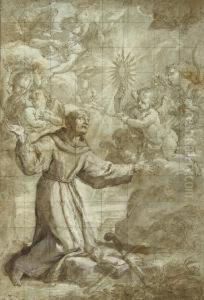 Saint Paschal Baylon Adoring The Ostensorium by Vicente Victoria or Vitoria