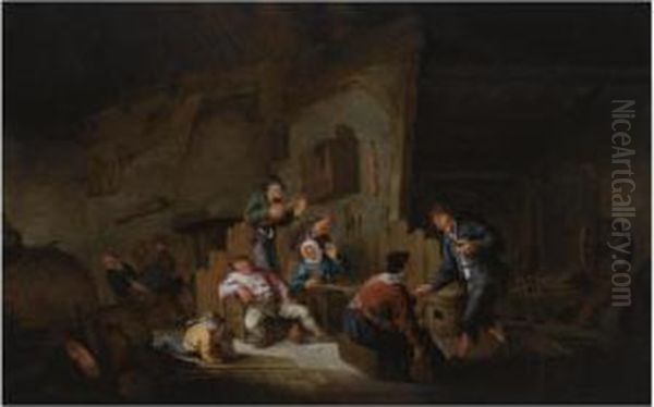 A Barn Interior With Peasants Making Music, Drinking And Dancing - view 1