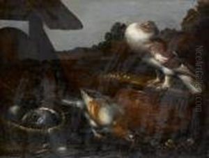 Pigeons And Other Birds In Their Nest by Jacomo (or Victor, Jacobus) Victors