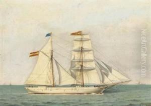A Spanish Brigantine Under Full Sail by Francisco Vidal