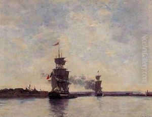 Sailing Ships Entering Port by Eugene Boudin