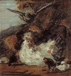 A Hen and Her Chicks (after Melchior d'Hondecoeter) by Eugene Boudin