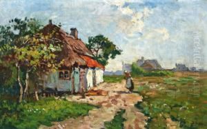 Vrouw Bij Boerderij Op Een Zomerdag