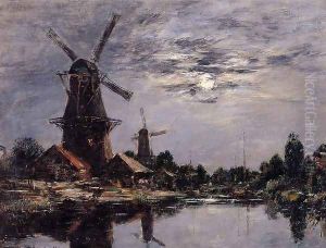 Windmills and Canel near Dordrecht by Eugene Boudin