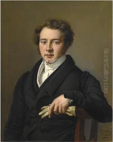 Portrait Of A Young Man, Half Length, Wearing Black Jacket Andholding A Pair Of Gloves - view 1
