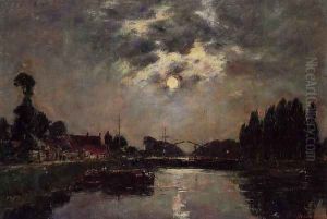 Saint-Valery-sur-Somme, Moonrise over the Canal by Eugene Boudin